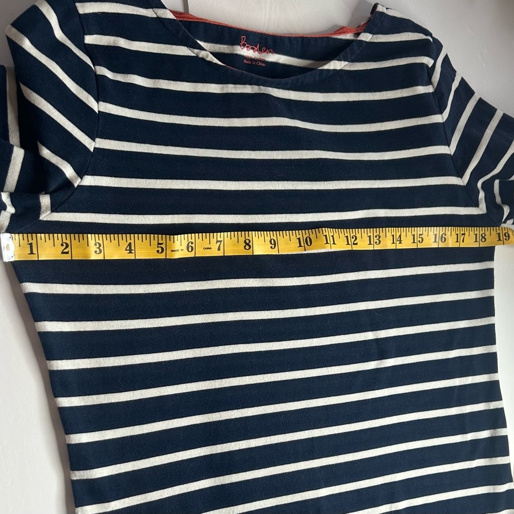 Boden Navy & White Striped Boatneck Shift dress Sz 6R EUC 3/4 sleeve nautical - Picture 9 of 10